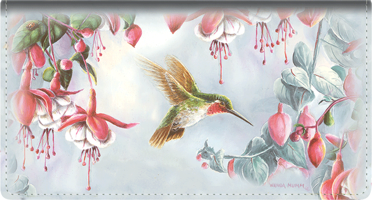 Hummingbirds Leather Checkbook Cover